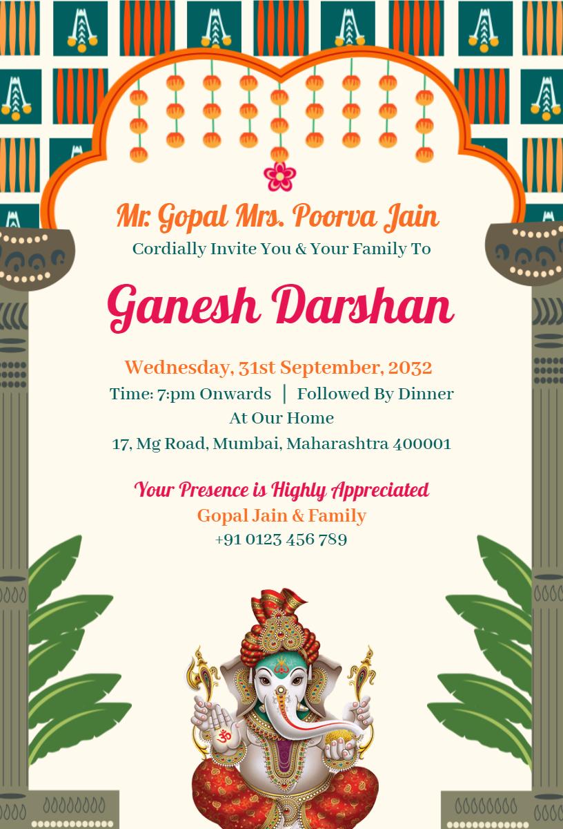Vibrant Ganesh Darshan Celebration Ganesh Chaturthi Invitation Template