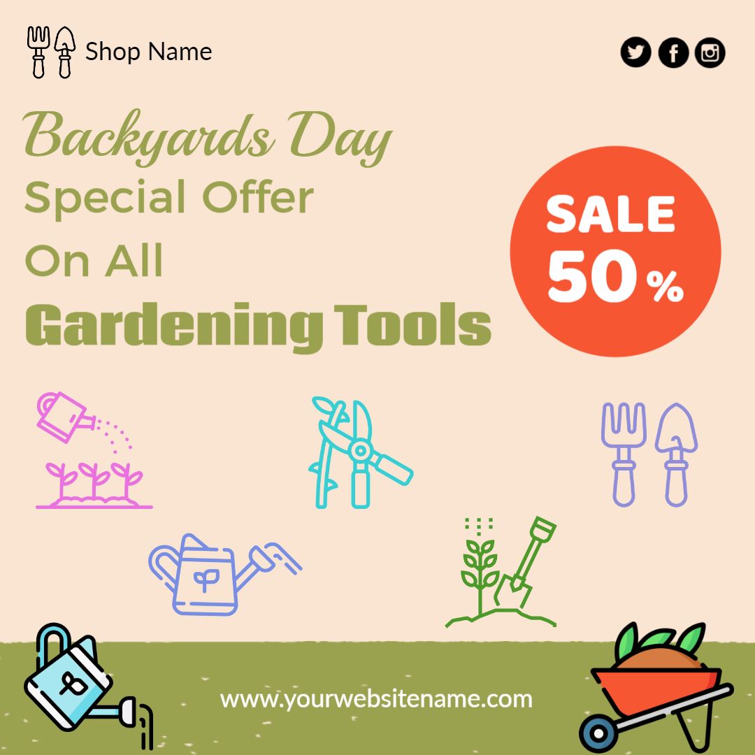 Vibrant Gardening Tools Sale for Backyards Day Festival Ad Template