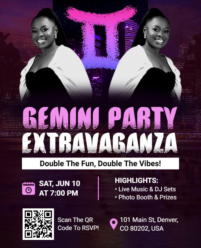 Vibrant Gemini Themed Party Celebration Flyer Template