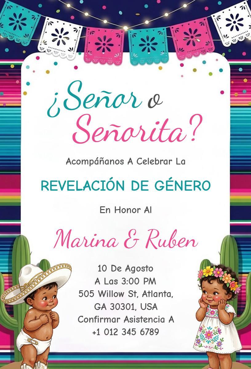 Vibrant Gender Reveal Fiesta Celebration Invitation Template