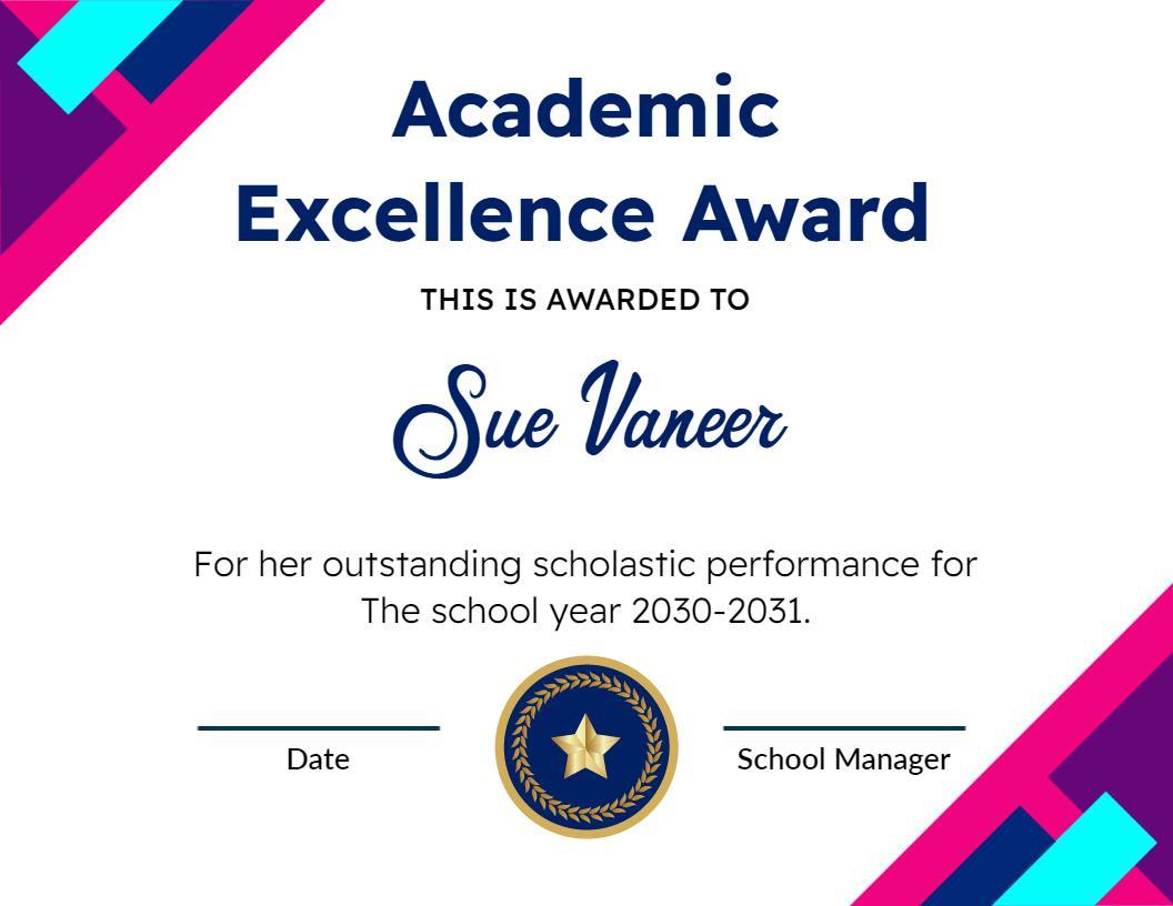 Vibrant Geometric Academic Excellence Award Certificate Template
