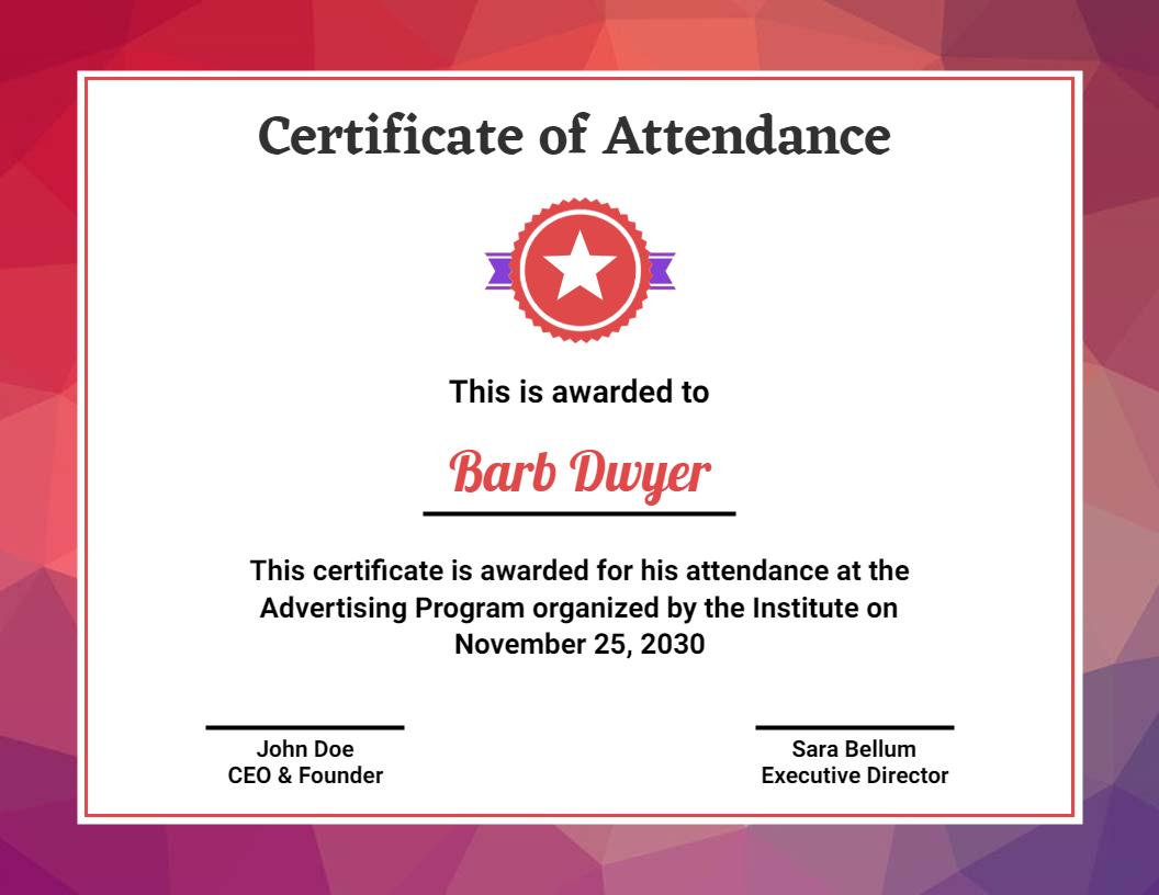 Vibrant Geometric Colorful Attendance Program Certificate Template