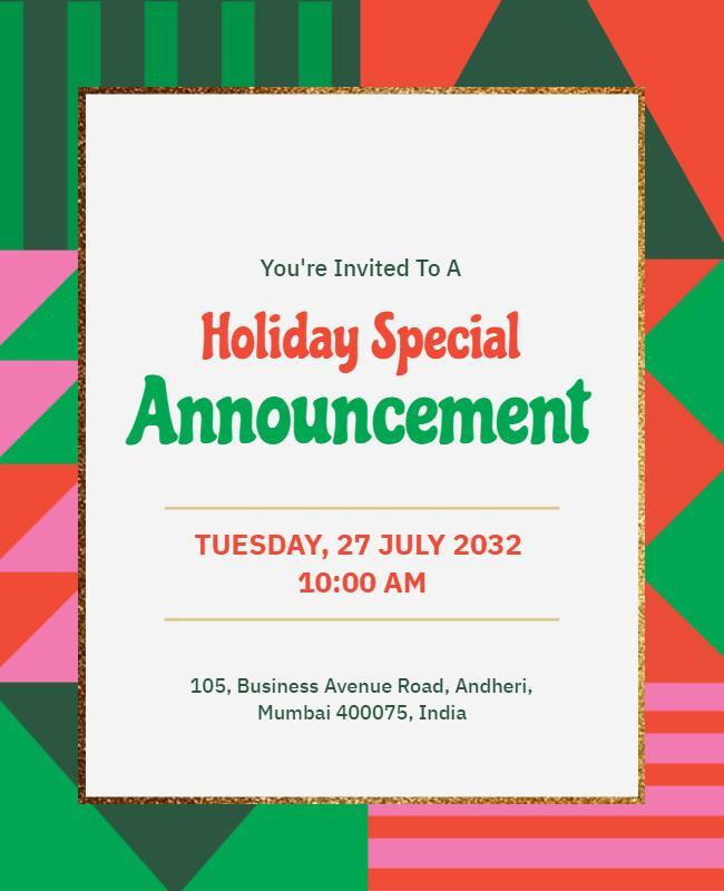 Vibrant Geometric Holiday Special Announcement Poster Template