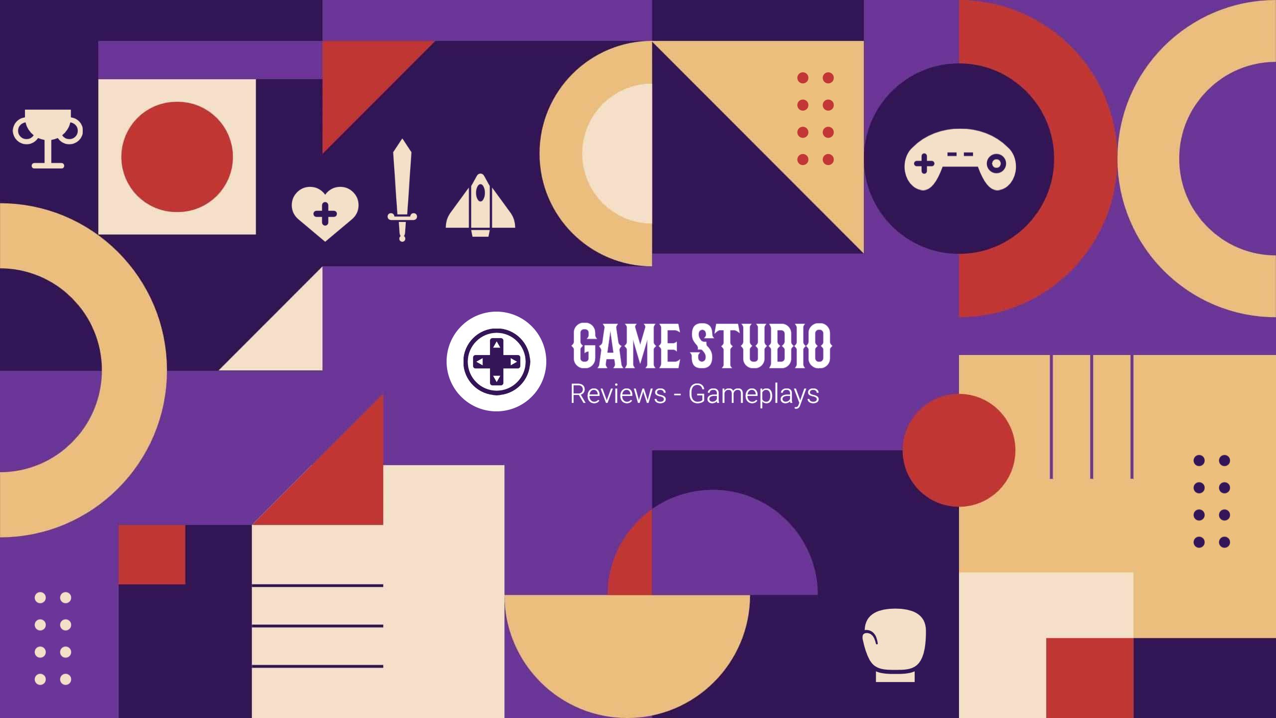 Vibrant Geometric Shapes with Gaming Icons Game Studio Banner Template