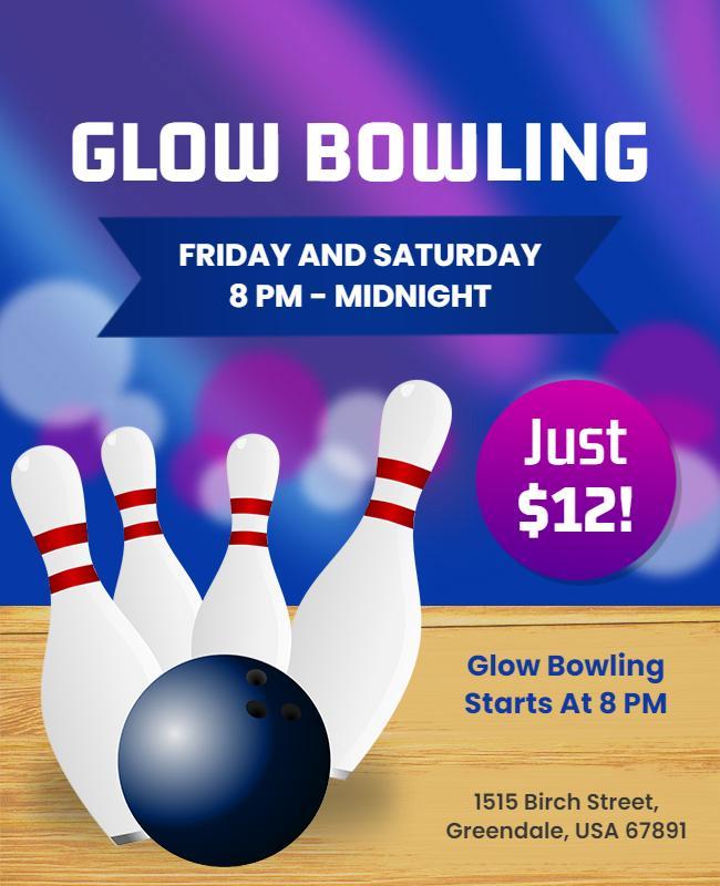 Vibrant Glow Bowling Night Event Poster Template