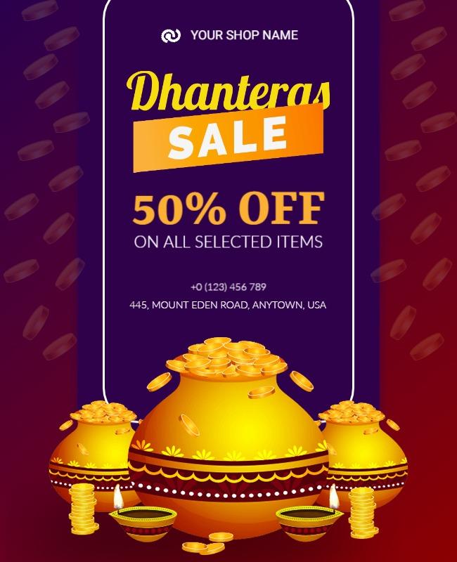 Vibrant Gold Dhanteras Festival Sale Flyer Template