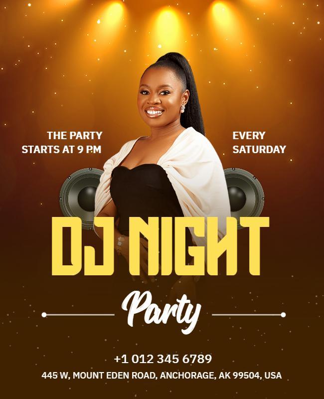 Vibrant Gold DJ Night Party Celebration Poster Template