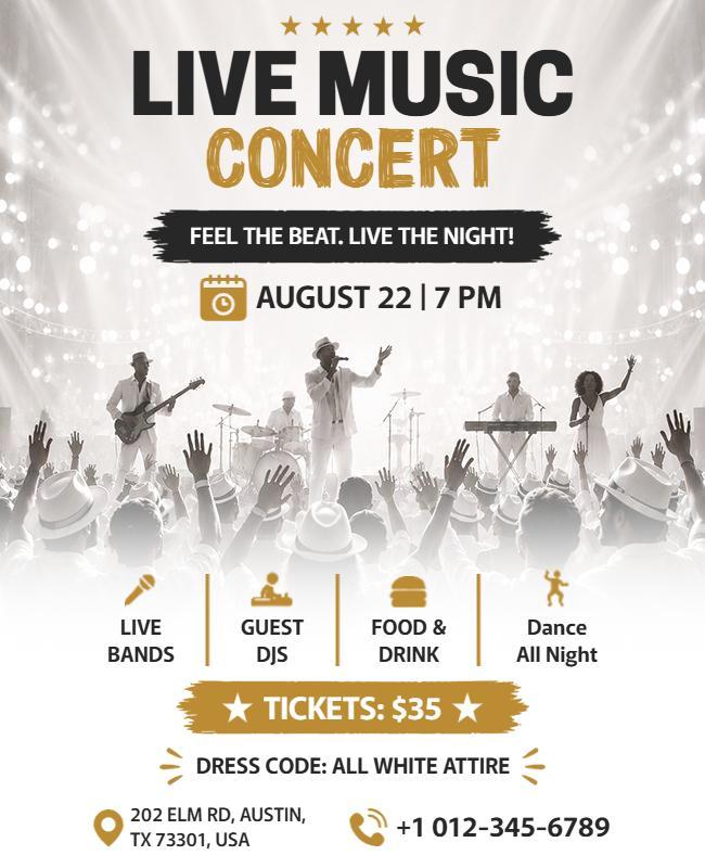 Vibrant Gold Live Music Night Concert Flyer Template