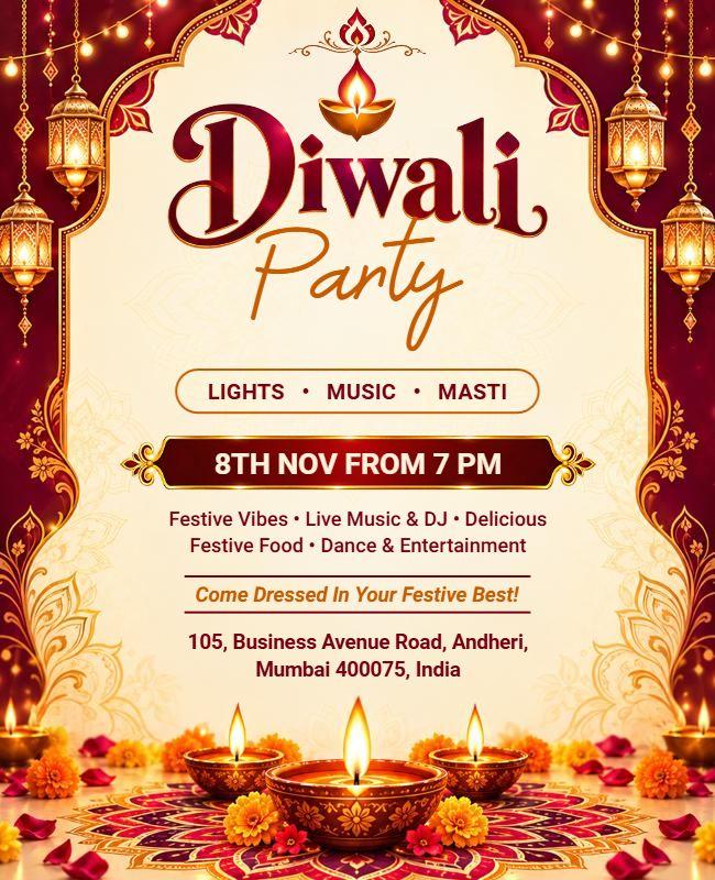 Vibrant Golden Diwali Festival Celebration Party Flyer Template