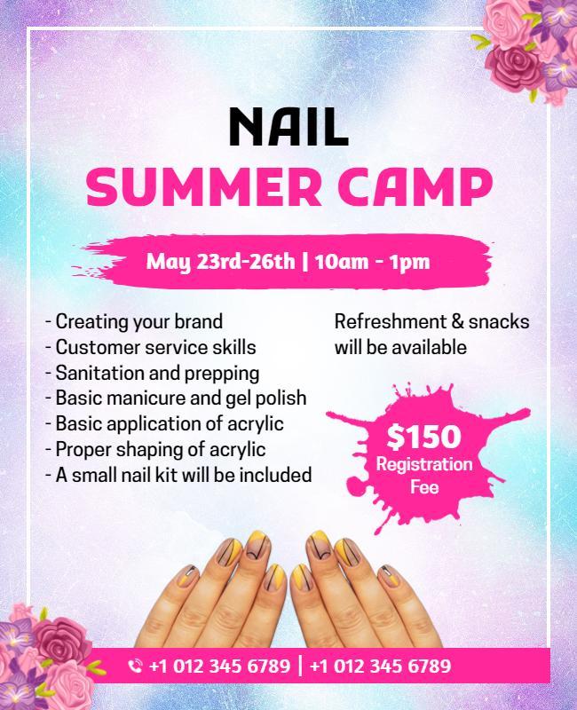 Vibrant Gradient Nail Summer Camp Workshop Poster Template