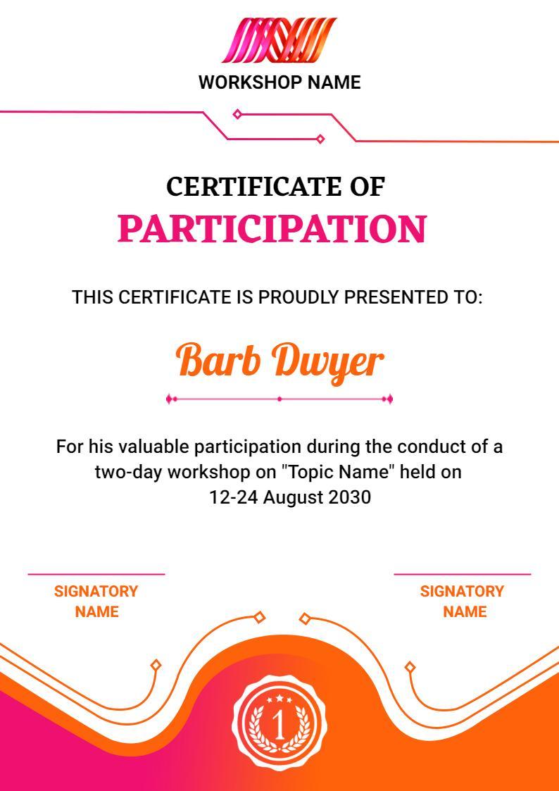 Vibrant Gradient Workshop Participation Certificate Template