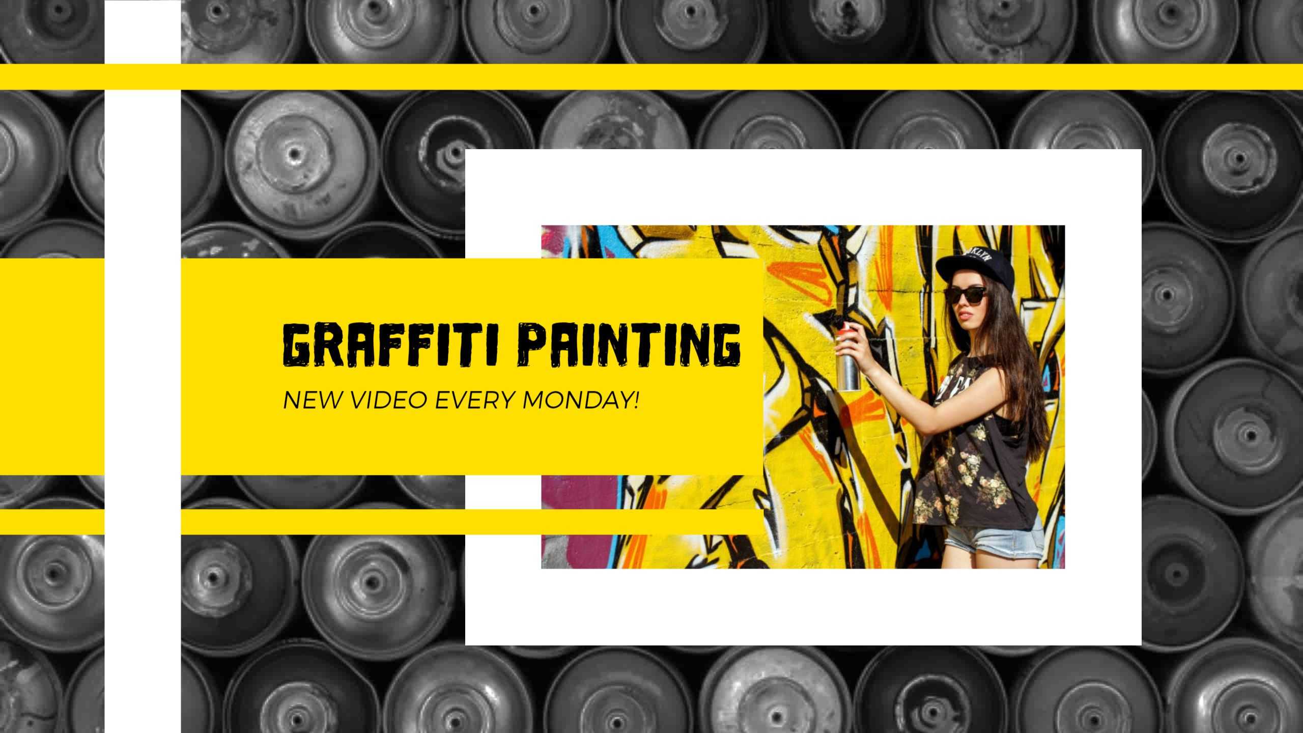 Vibrant Graffiti Painting with Yellow and Black YouTube Banner Template
