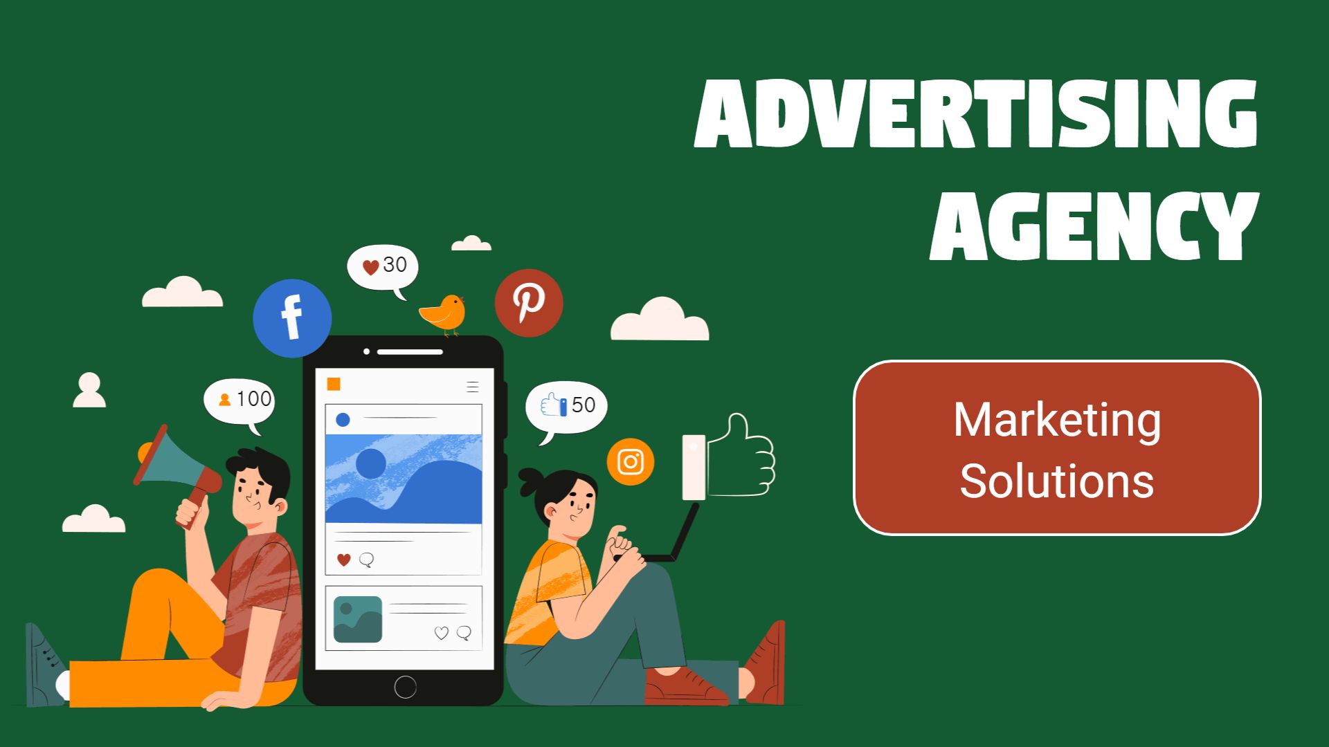 Vibrant Green Advertising Agency Marketing Solutions Presentation Template