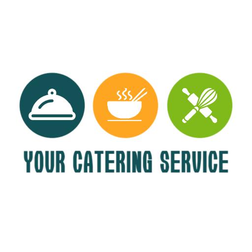 Vibrant Green and Blue Icons Representing Catering Services Logo Template