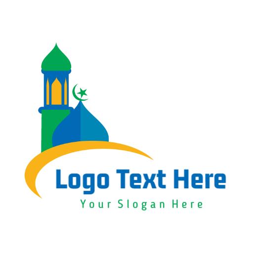 Vibrant Green and Blue Mosque Design Representing Religious Themes Logo Template