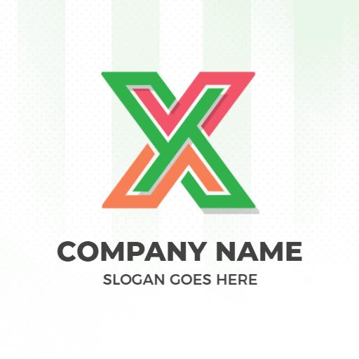 Vibrant Green and Pink X Letter Design for Branding Logo Template