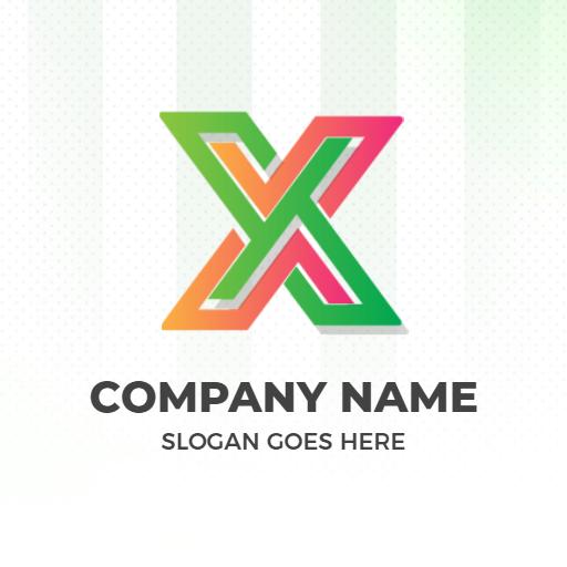 Vibrant Green and Pink X Letter Design for Business Logo Template