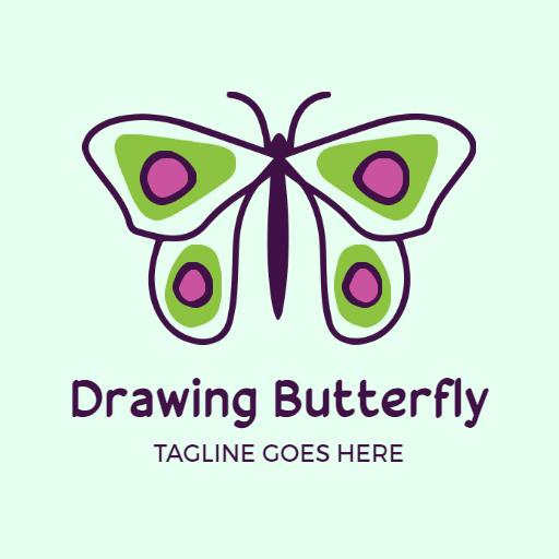 Vibrant Green and Purple Butterfly Drawing Logo Template