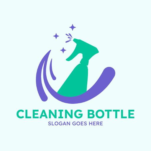 Vibrant Green and Purple Cleaning Bottle with Sparkles Logo Template