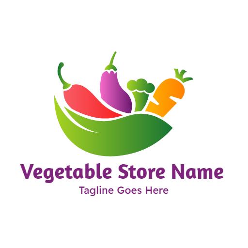 Vibrant Green and Purple Vegetable Store Grocery Logo Template