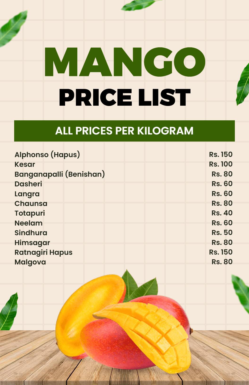 Vibrant Green and Yellow Mango Price List Template