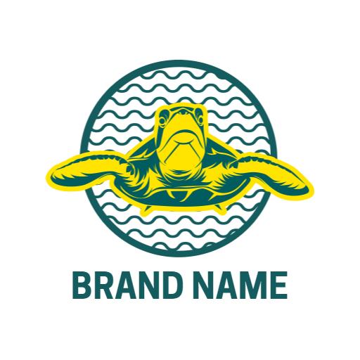 Vibrant Green and Yellow Turtle Swimming in Ocean Logo Template