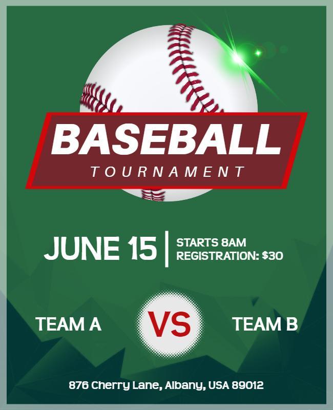 Vibrant Green Baseball Tournament Event Poster Template