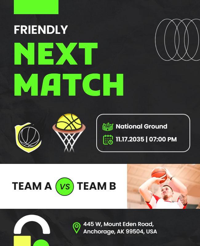 Vibrant Green Basketball Match Announcement Poster Template