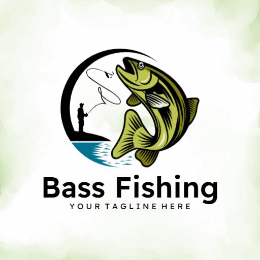 Vibrant Green Bass Fishing Design with Fisherman Icon Logo Template