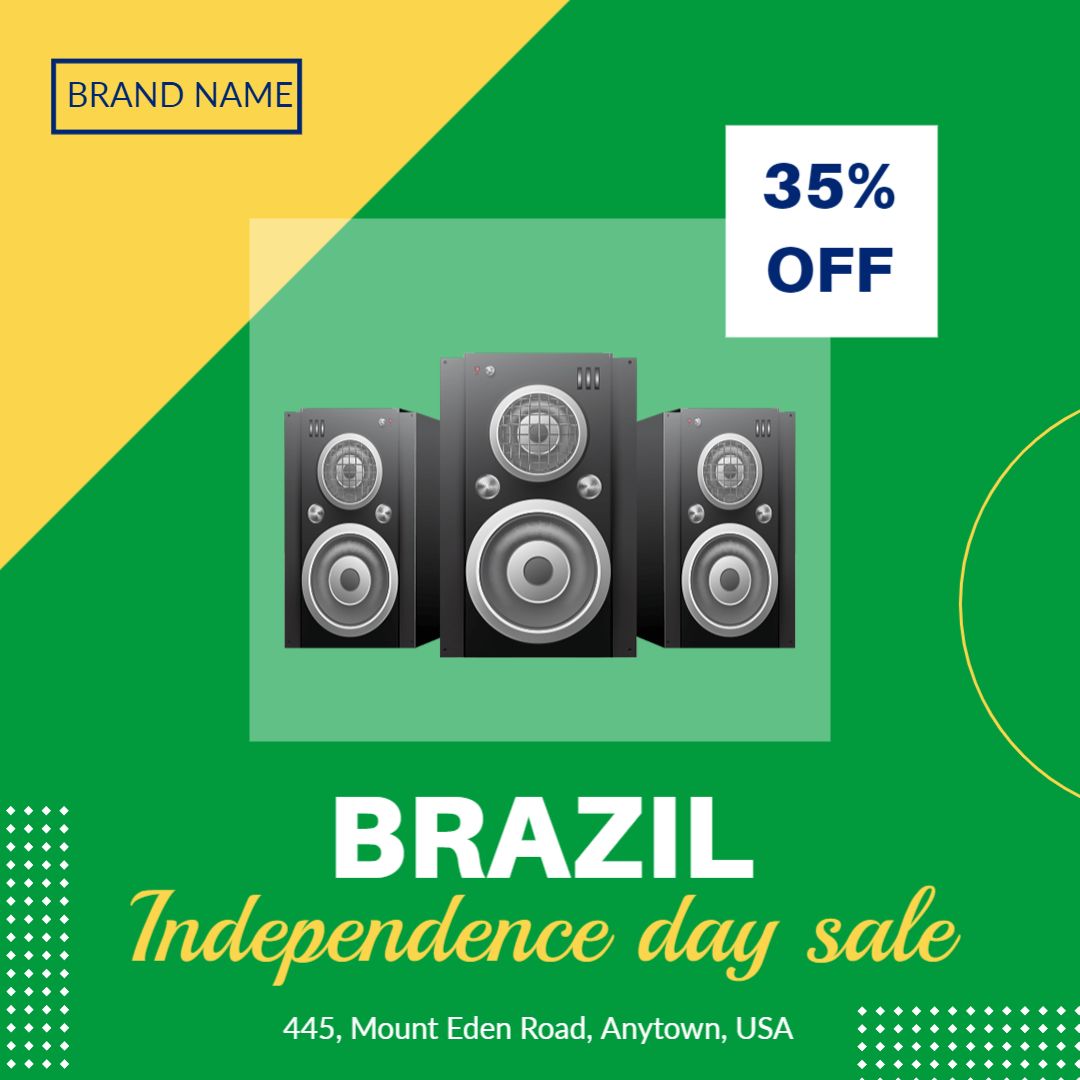 Vibrant Green Brazil Independence Day Sale with Speakers Ad Template