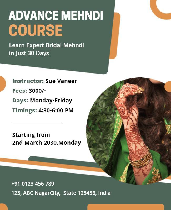Vibrant Green Bridal Mehndi Course Registration Poster Template