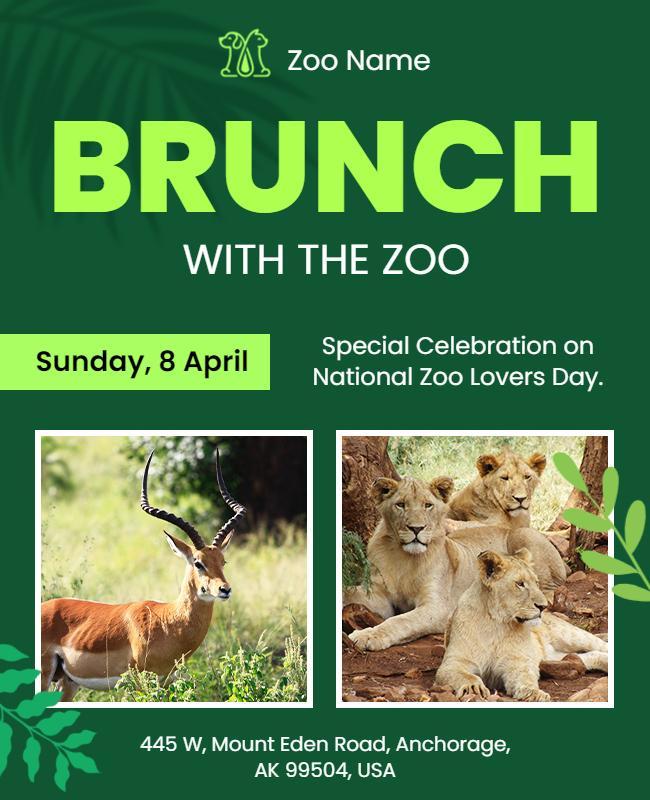 Vibrant Green Brunch Celebration at the Zoo Poster Template