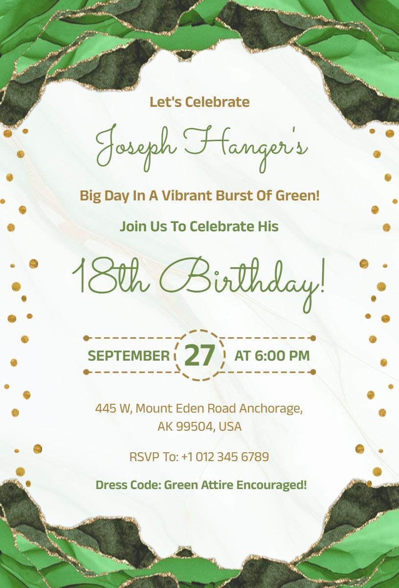 Vibrant Green Burst 18th Birthday Celebration Invitation Template