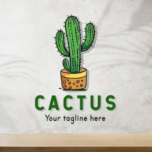 Vibrant Green Cactus Design for Creative Business Logo Template