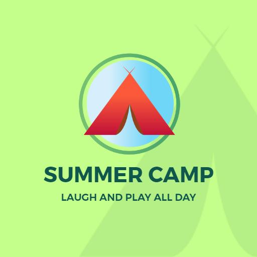 Vibrant Green Campfire Adventure for Summer Camp Logo Template