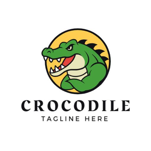 Vibrant Green Cartoon Crocodile Character Logo Template