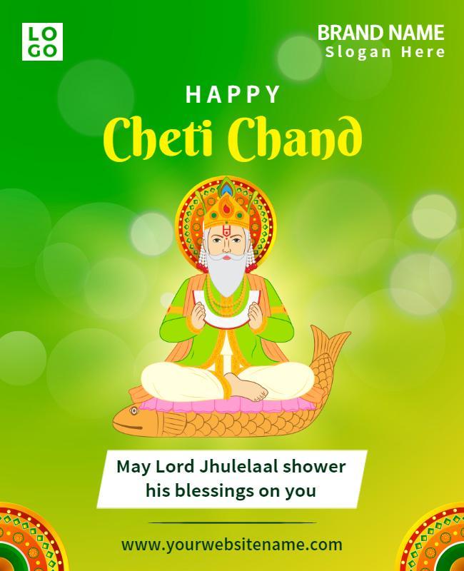 Vibrant Green Celebration of Cheti Chand Poster Template