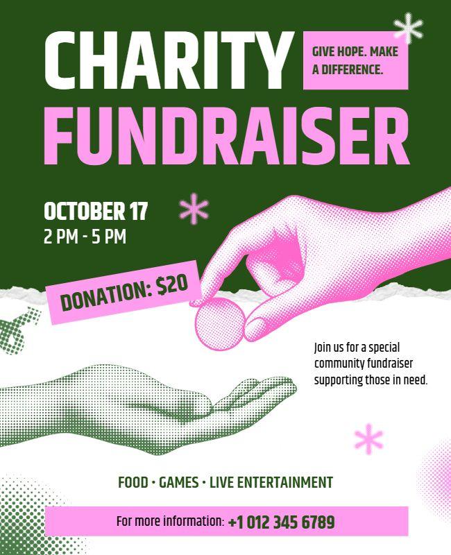 Vibrant Green Charity Fundraiser Community Support Flyer Template