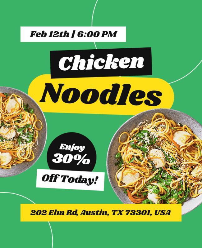 Vibrant Green Chicken Noodles Discount Promotion Poster Template