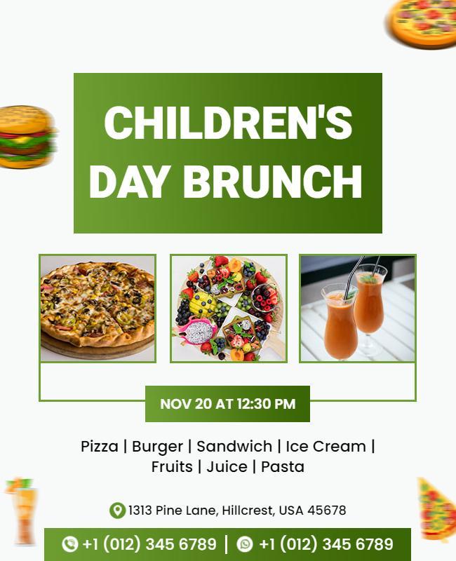 Vibrant Green Children's Day Brunch Food Celebration Poster Template