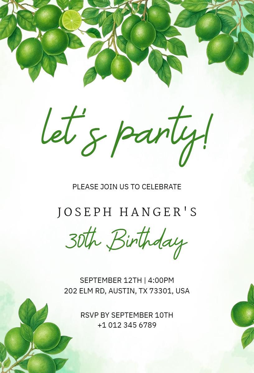 Vibrant Green Citrus 30th Birthday Celebration Invitation Template