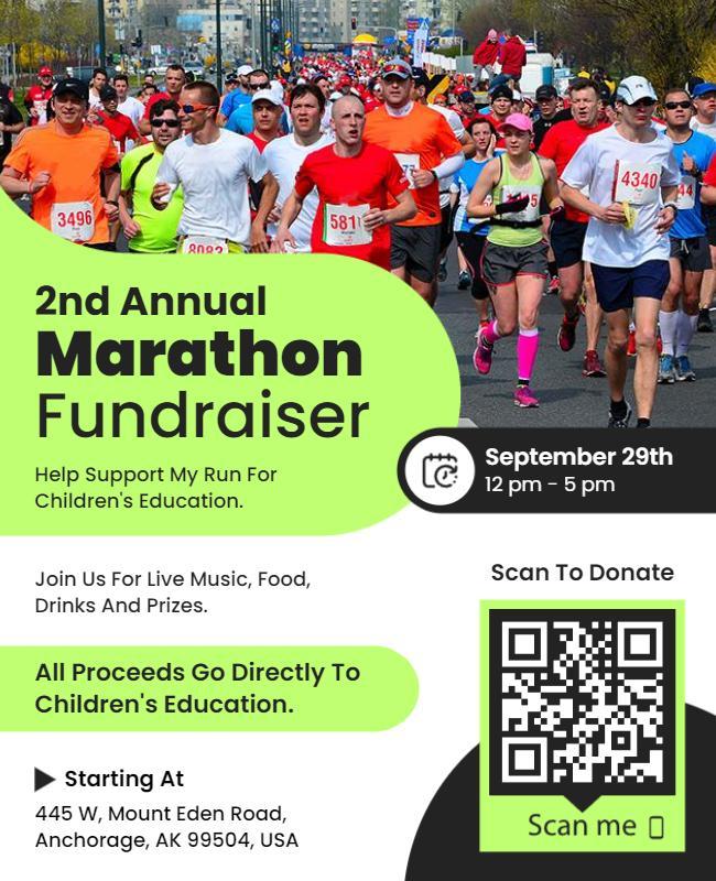 Vibrant Green Community Marathon Fundraiser Poster Template