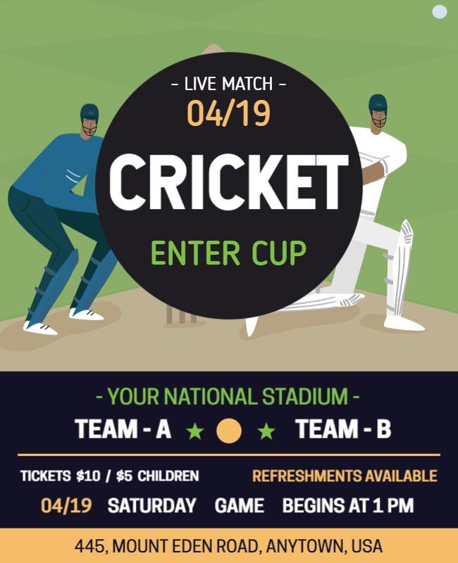 Vibrant Green Cricket Match Tournament Game Poster Template