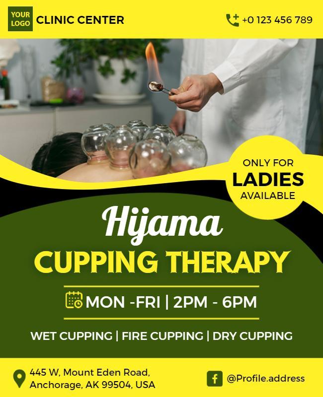 Vibrant Green Cupping Therapy for Ladies Poster Template