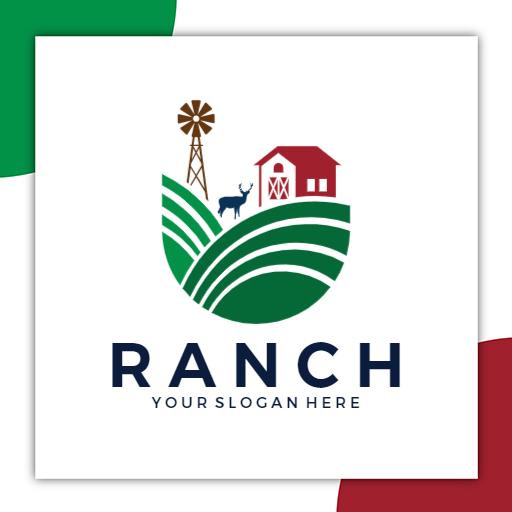 Vibrant Green Fields and Farm Scene Depicting Ranch Logo Template