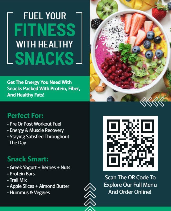 Vibrant Green Fitness Healthy Snacks Guide Poster Template