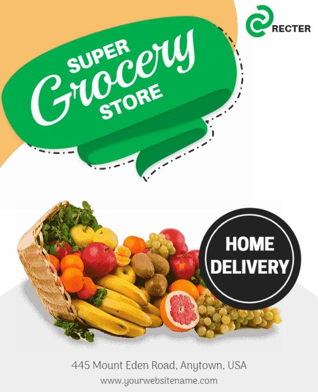 Vibrant Green Fresh Grocery Store Delivery Poster Template