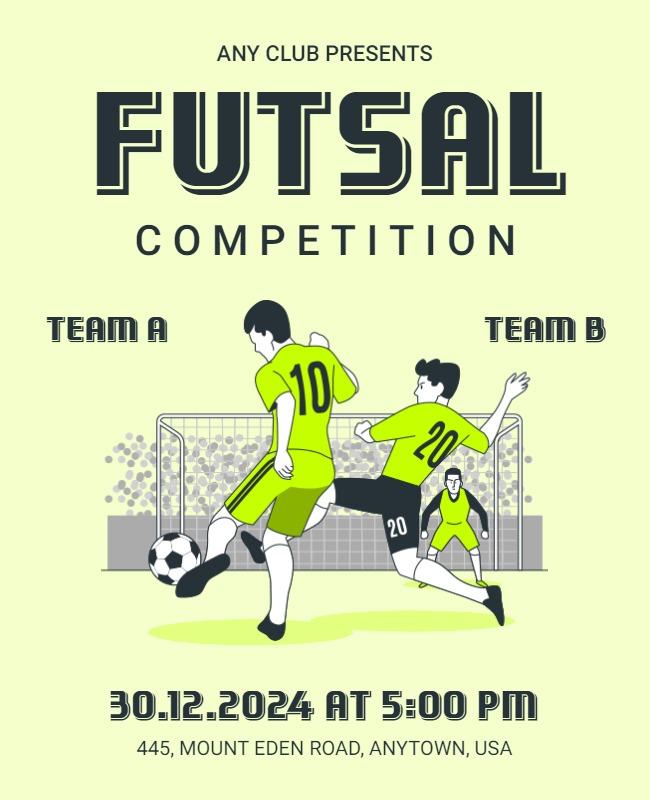Vibrant Green Futsal Competition Sports Event Poster Template
