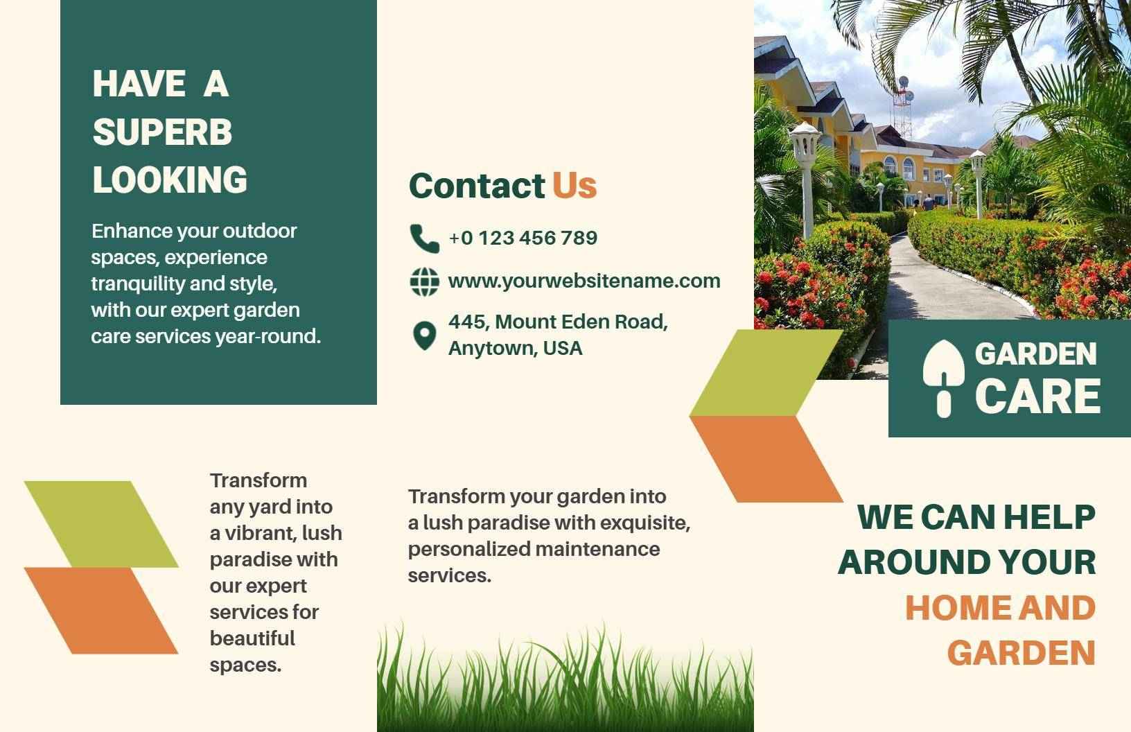 Vibrant Green Garden Care and Maintenance Services Brochure Template