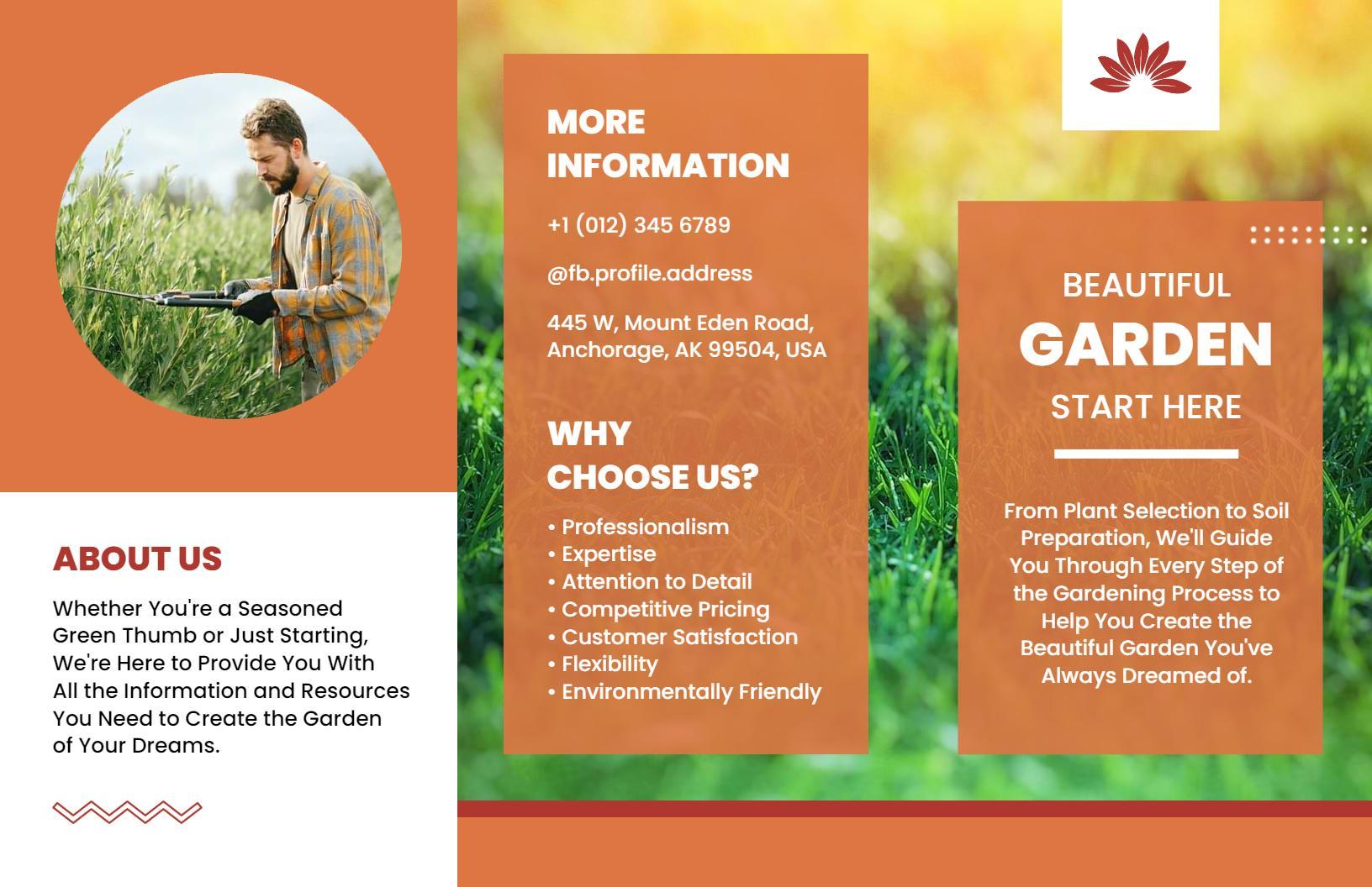 Vibrant Green Gardening Services Plan and Information Brochure Template